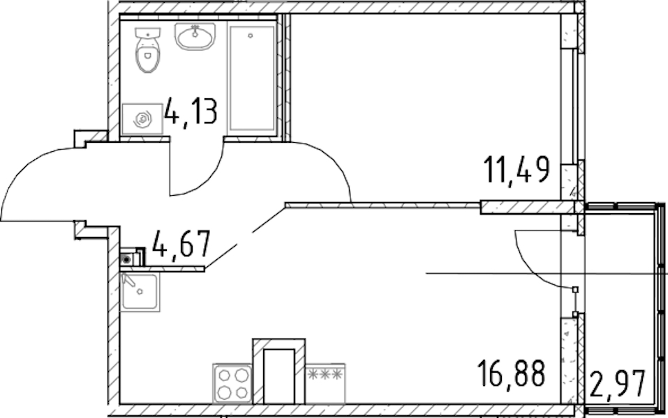 1-комнатная квартира 37.17 м², 23/23 эт., ЖК «Город Первых»